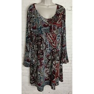 Connected Apparel‎ Scoop Neck Bell Sleeve Floral Paisley Knee Length Dress 12
